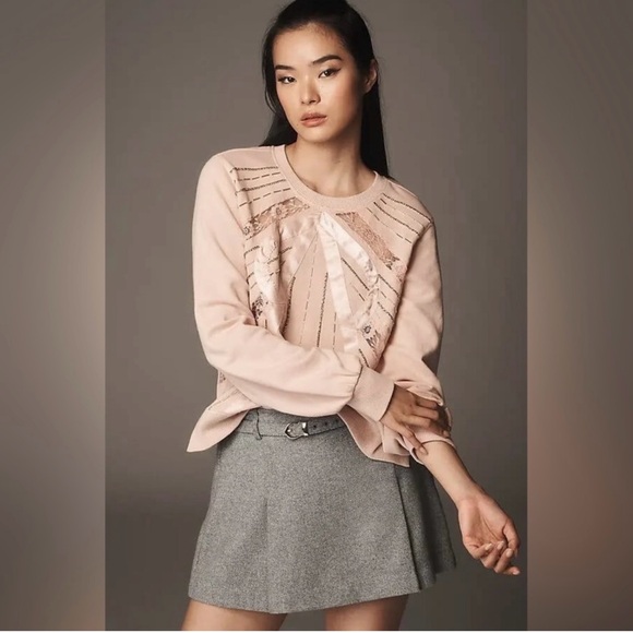 NWOT Anthropologie Blush Pink Sweatshirt with Sequin Detail - Picture 3 of 10